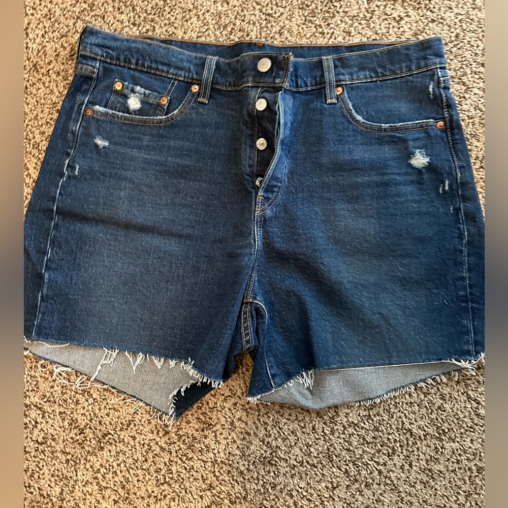 Levi's 501 Shorts Size 16 Medium Blue High Rise Denim Short Womens Distressed